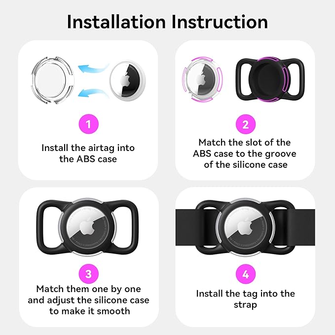 Waterproof Airtag Holder for Dog Collar, Soft Full-Body Protective Airtag Holder for Dog & Cat Collars, Ultra-Durable, Easy Installation, Lightweight Clear Airtag Case (Pink, Regular)