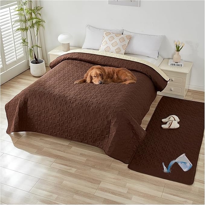 Waterproof Dog Bed Cover Pet Blanket, Soft Pet Couch Covers for Sofa Washable, Bed Couch Sofa Furniture Protector for Puppy Cat Kids (Brown,170 * 210 CM)