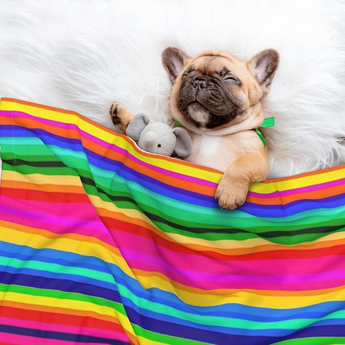 Double Sided Pet Mat for Dog Bed Topper Cat Blanket Furniture Protector, Novel Colorful Mexican Blanket Stripes, Reversible Plush with Tactile Dot Pattern for Style Change