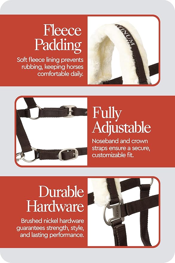 HORZE Howard Soft Fleece Padded Adjustable Polyester Horse Halter - Dark Brown - Horse