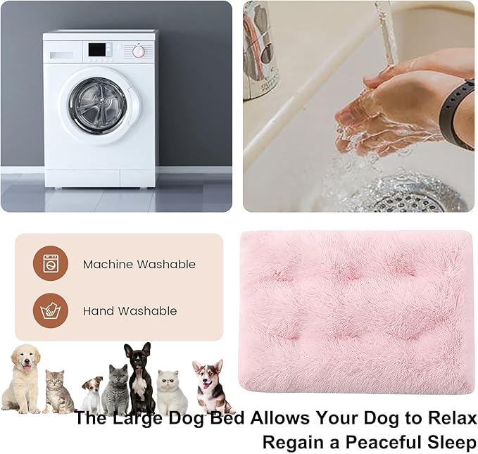 Dog Crate Mat, Dog Bed for Large Dogs, Comfy Fluffy Kennel Pad Anti-Slip for Dog beds & Furniture, Quilted Dog Bed for Pets for Medium/Small Dogs Cats (Color : Pink, Size : 30x21)