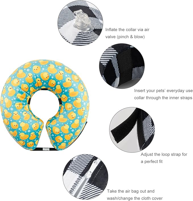 CuteBone Inflatable Soft Dog Cone with Removable Fleece Covers for Small/Medium/Large Dogs and Cats After Surgery GWB04S
