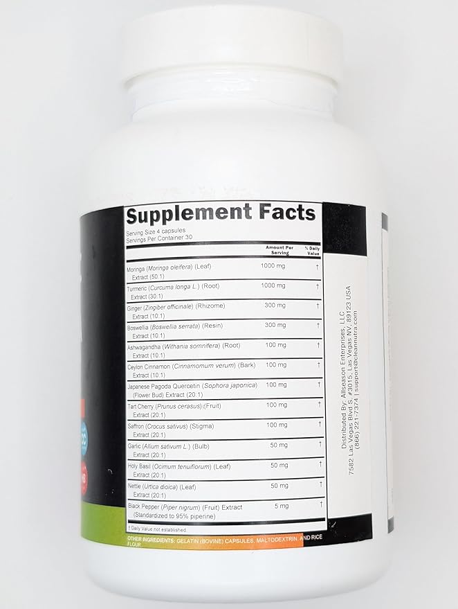 Turmeric Moringa Supplement | Ginger Boswellia Saffron - Supplement for Women and Men with Ceylon Cinnamon, Tart Cherry, Quercetin Garlic Nettle Holy Basil - 5Pack