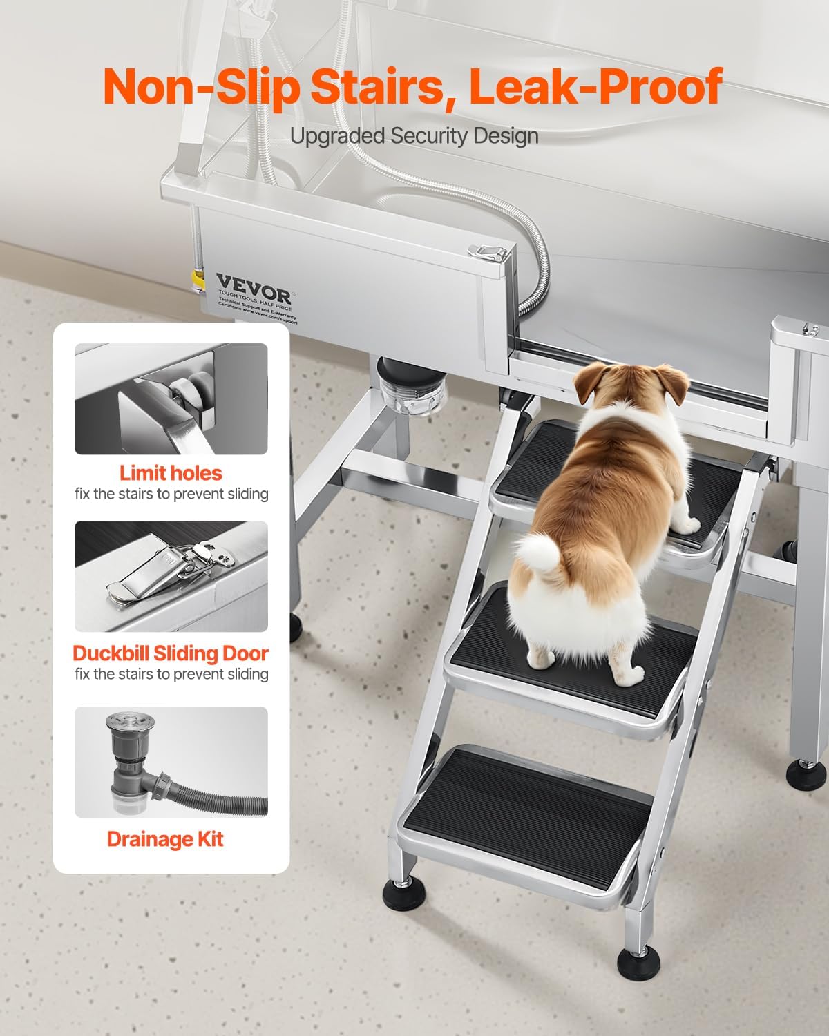 VEVOR Stainless Steel Dog Washing Station, 34 inch Pet Grooming Tub w/Storage Stairs, Faucet & Showerhead & Soap Holder Dog Bathtub, Pet Wash Station for Small Pets (Right Door)