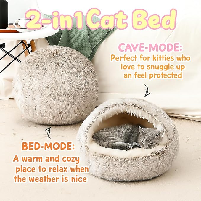 Nest Bed - Lapcatz Cat Beds for Indoor Cats, Fluffy Cat Bed Cave Plush Warm Nest for Cats (Rainbow,S 16"x16")