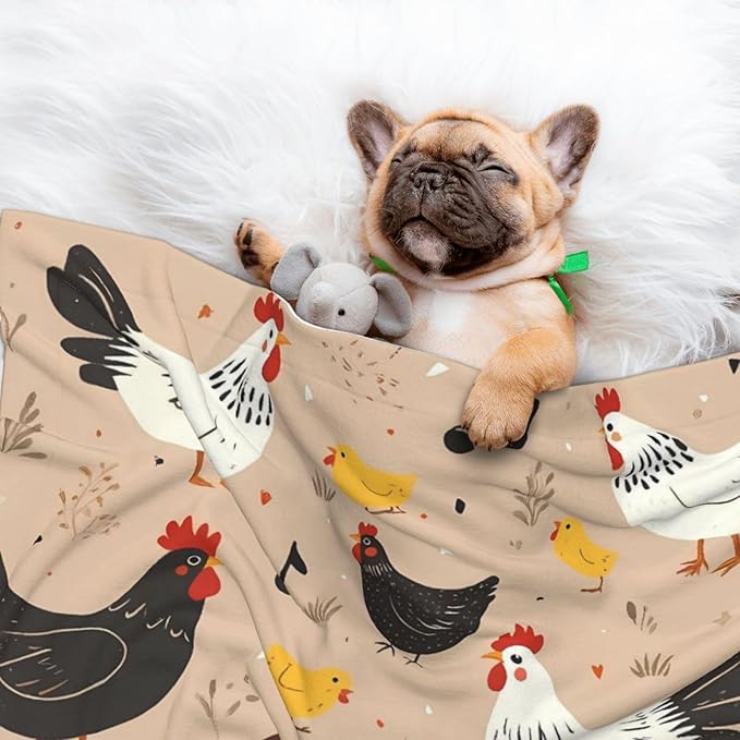 Chicken Print Soft Plush Pet Blanket, Washable Dog Blanket, Cat Fleece Throw, Puppy Bed Crate Mat & Sofa Couch Protector - Small