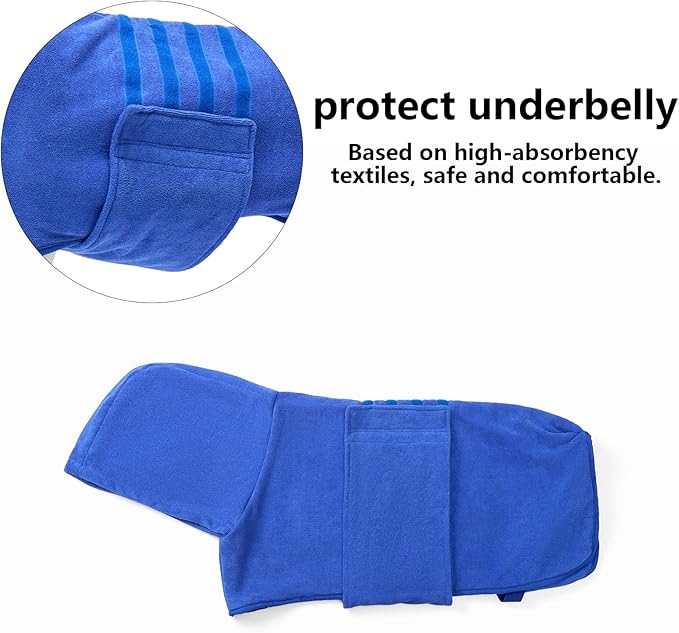 Geyecete Dog Drying Coats with Hood - Absorbent Robe Dry Fast Dog Towel - Microfibre Fast Drying Super Absorbent - Blue - M