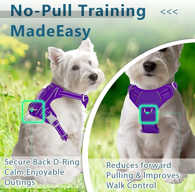BARKBAY Dog Harness No Pull with ID Tag Pocket - Heavy Duty, Reflective, Easy Control for Large Dogs(Purple,S)