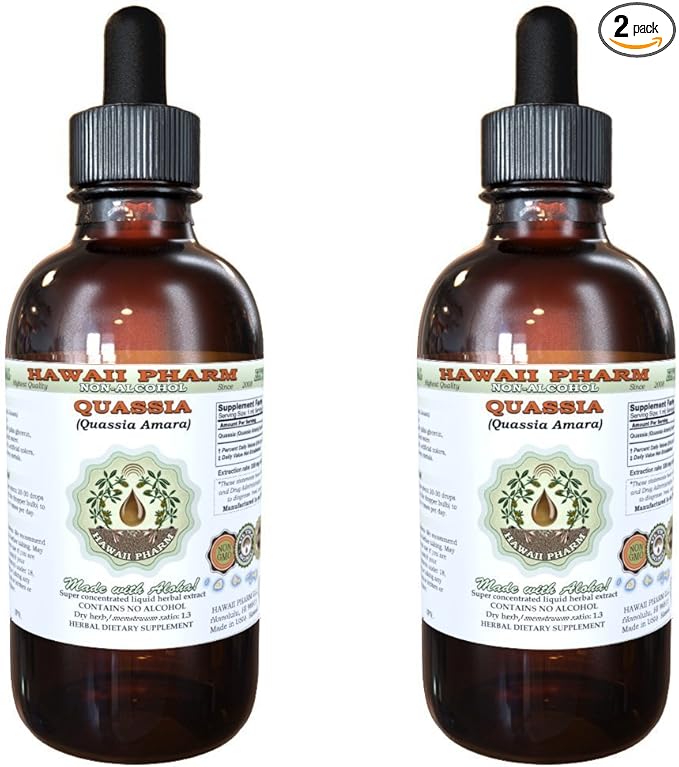 Quassia Alcohol-Free Liquid Extract, Quassia (Quassia Amara) Dried Bark Glycerite Natural Herbal Supplement, Hawaii Pharm, USA 2x2 fl.oz