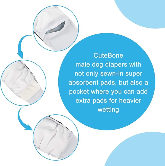 CuteBone Dog Diapers Male Belly Bands 3 Pack for Male Dogs Reusable Puppy Wraps DM66XS