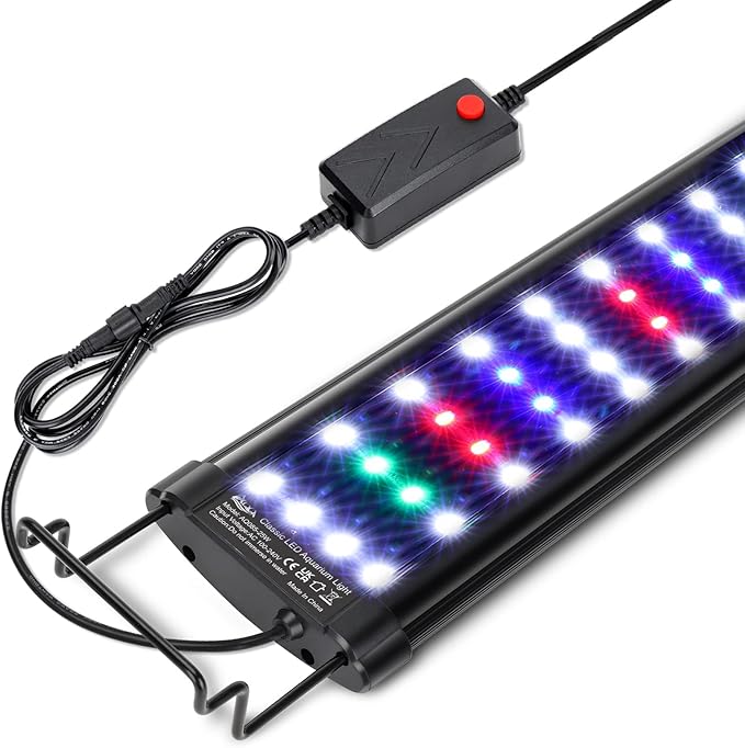 AQQA Aquarium Light,Full Spectrum LED Fish Tank Lights,12"-54" Adjustable Multi-Color White Blue Red Green LEDs with Extendable Brackets,14W-31W for Freshwater Plants (31W (48"-54"))