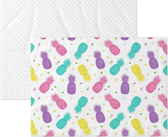 Reversible Plush Throw for Dogs and Cats, Colorful Tropical Summer Pineapple Print, Double Sided Blanket with Nubby Dot Side and Sleek Side Ideal for Cuddling Nesting Security