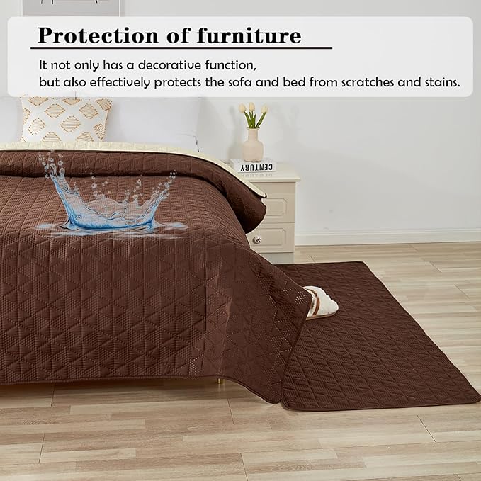 Waterproof Dog Bed Cover Pet Blanket, Soft Pet Couch Covers for Sofa Washable, Bed Couch Sofa Furniture Protector for Puppy Cat Kids (Brown,210 * 260 CM)