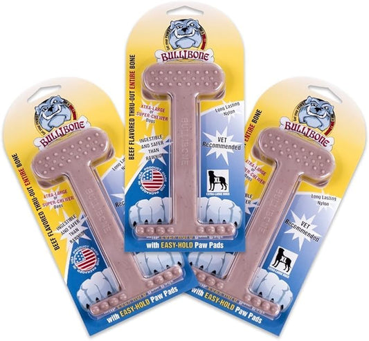 Bullibone Nylon Dog Chew Toy for Aggressive Chewers - Dental Hygiene Bone with Beef Flavor, Durable Tough Chew Toys for Extra Large Dogs, Indestructible Dog Bone - 3 Pack