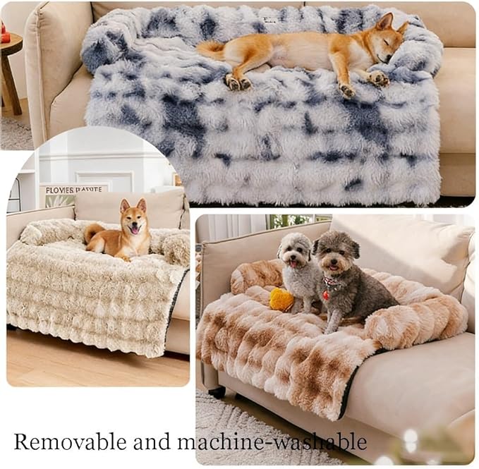 Dream Cloud Pet Sofa Bed for Dogs Cats, 2026 Washable Removable Calming Fluffy Plush Mat for Furniture Protector, Long Fur Non-Slip, for Small/Medium/Large Home Pets (Grey, S：27.6 * 24in)