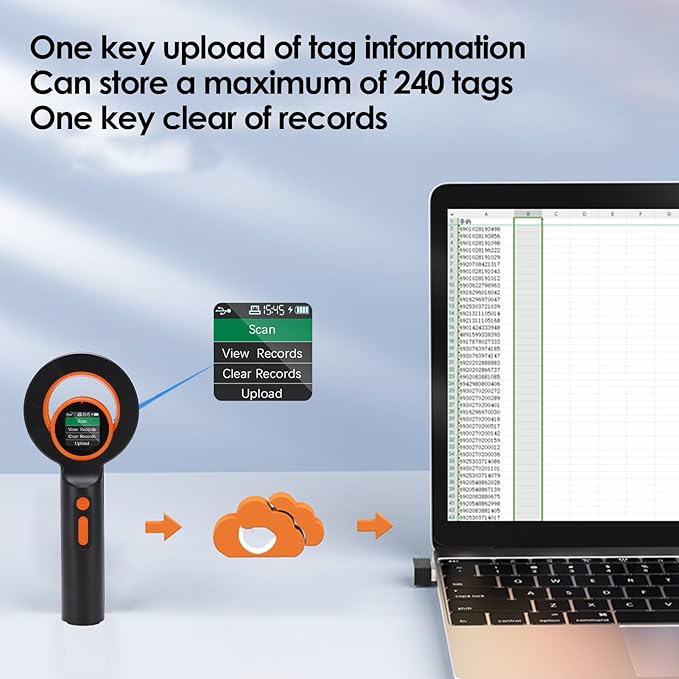 Pet Microchip Scanner, Portable Chip Reader 1.44 Inch TFT Screen Animal Microchip Scanner Support EMID FDX B Tag 240 Tag Data Storage 2.4GHz Wireless BT USB Connection