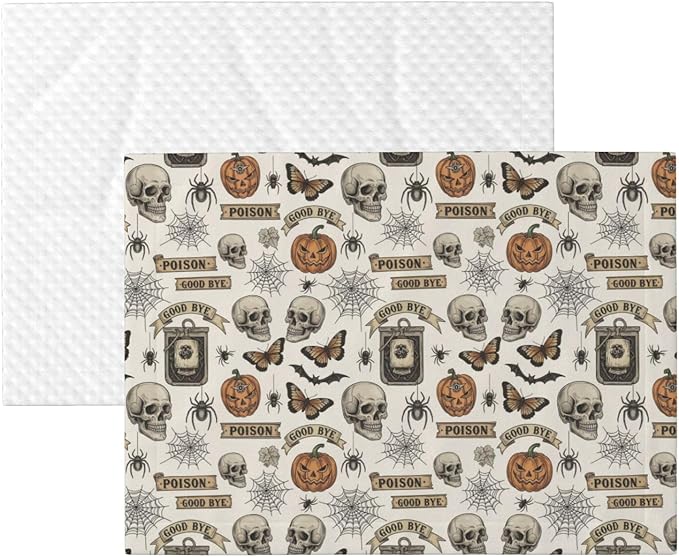 Two Sided Pet Cuddler Blanket for Anxiety Calming, Vintage Skull Skeleton Spider Web Witch Board Gothic, Reversible Plush Design with Bubble Dot Pattern Provides Familiar Surface Anywhere