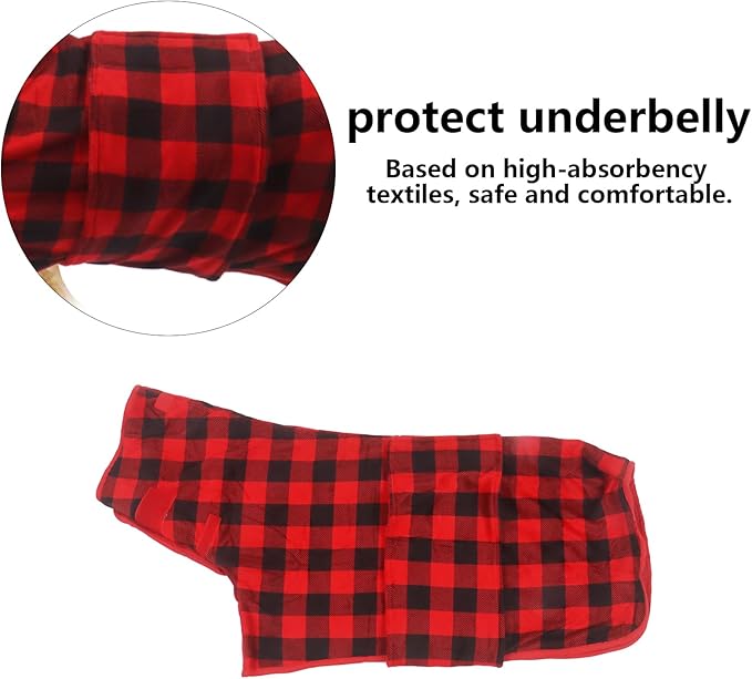 Geyecete Dog Drying Coat - Fast Drying Dog Bath Robe Towel - Microfibre Super Absorbent, Luxuriously Soft Red Black Grid - XXL