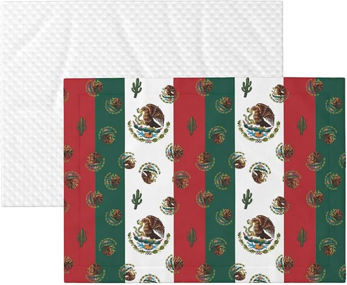 Reversible Plush Throw for Dogs and Cats, Mexican Flag, Double Sided Blanket with Nubby Dot Side and Sleek Side Ideal for Cuddling Nesting Security