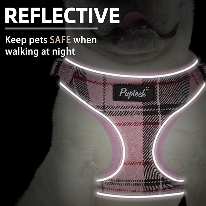 PUPTECK Soft Mesh Dog Harness and Leash Set Pet Puppy Cat Adjustable Reflective Padded Vest No Pull Harnesses, Pink, L
