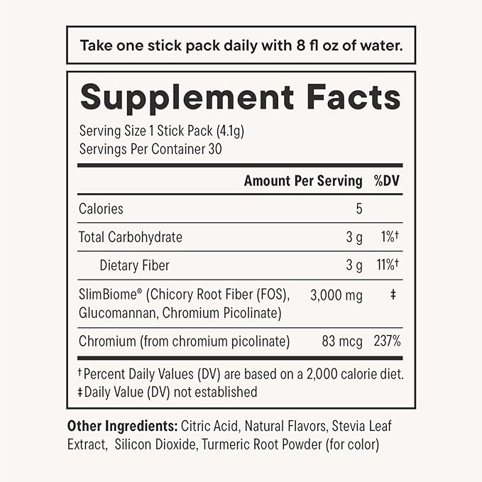 Daily Nouri FeelFull Prebiotic Fiber Drink Mix with Glucomannan & Chromium | for Natural Feeling of Fullness, Appetite & Cravings Support, Gut Microbiome & Metabolic Health | 30 Stick Packs