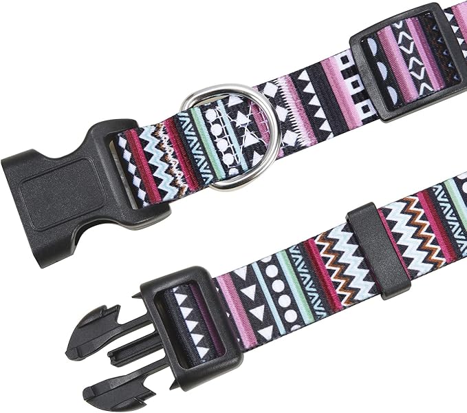Dog Collar and Leash Set with Bohemia Floral Tribal Geometric Patterns - Soft Ethnic Style Collar Adjustable for Small Medium Large Dogs(Bohemian Purple Set,XS)