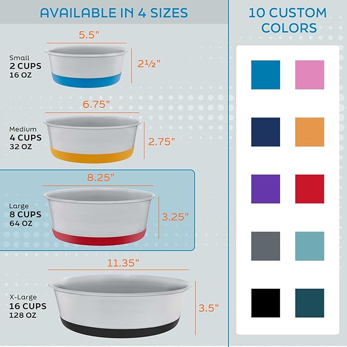 Master Pet Supply Stainless Steel Dog Bowls Set of 2 with Extra Thick Silicone Base - 8 Cup (64 oz) Crimson Red, Non-Slip, Dishwasher Safe Metal Bowls, Pet Dog Food Bowl for Dogs, Cats, Anti Rust