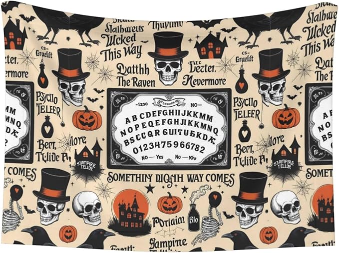 Double Sided Plush Pet Blanket with Cozy Dot Texture, Halloween Witchcraft Witch Pumpkin Spider Web Bat Raven Magic Board Spirit Skull Skeleton Vintage Black, Reversible for Dogs Cats on Couches Beds