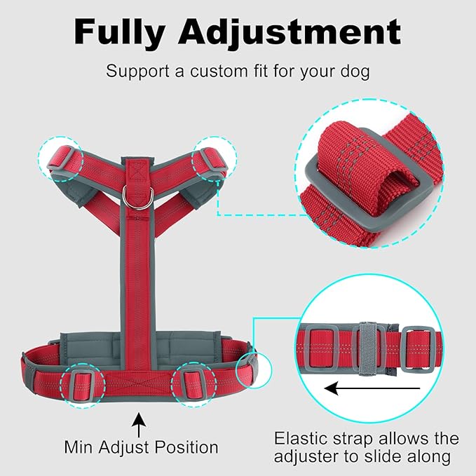 Plutus Pet No Pull Dog Harness, Adjustable Nylon Harness with Soft Padding, Reflective and Heavy Duty Dog Harness for Small, Medium, Large Dogs(Red, M)