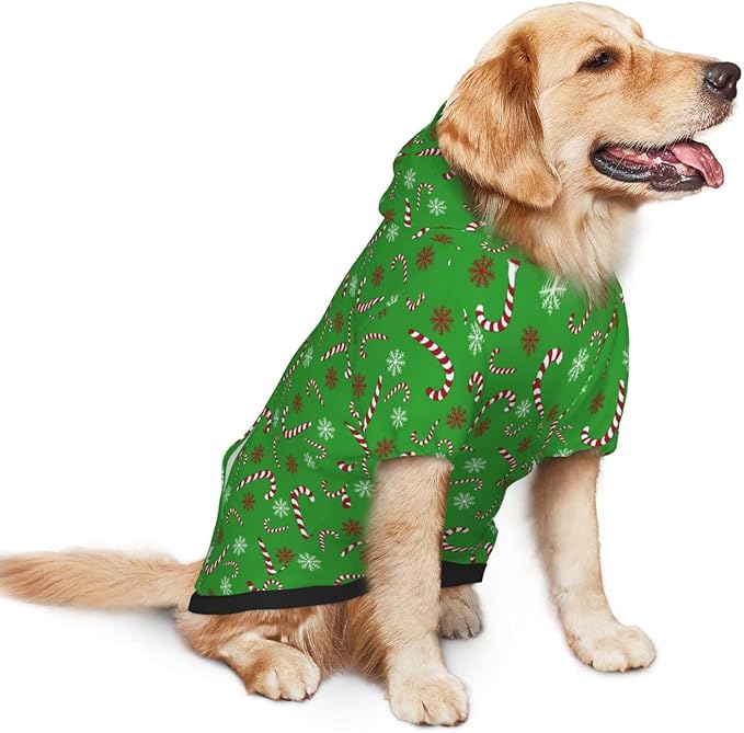 Green Candy Cane Hoodie,Christmas Cosplay Dog Clothes with Pocket and Hat Winter Clothes Sweaters XXX-Large
