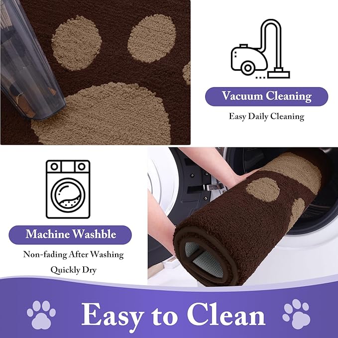 Buganda Dog Door Mat for Muddy Paws, Absorbent Dirt Trapper Non Slip Indoor Doormats, Washable Low-Profile Mat for Mud Dogs, Entryway Carpet for Inside Floor (40x32 Inches, Brown)
