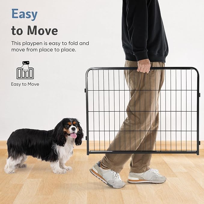 DUMOS Dog Playpen Indoor, Metal 32 Inch 8 Panels Foldable Pet Fence with Door, Outdoor Small Medium Large Dog Puppy Portable Exercise Play Pen for RV Camping, Trips, Play Yard