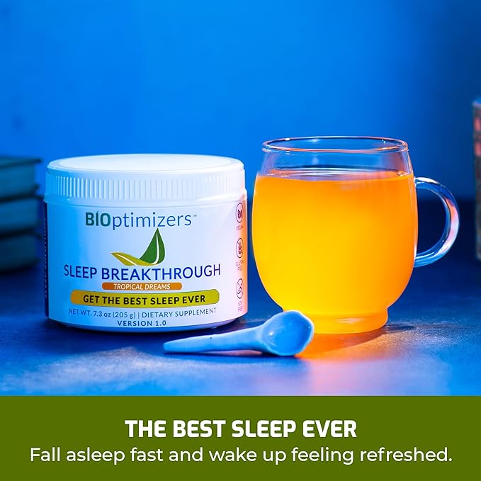 BIOptimizers Sleep Breakthrough – Natural Melatonin Free Vegan Deep Sleep Support with Magnesium and Zinc for Adults | Non Habit Forming | 202.5 g Powder (Tropical Dreams)