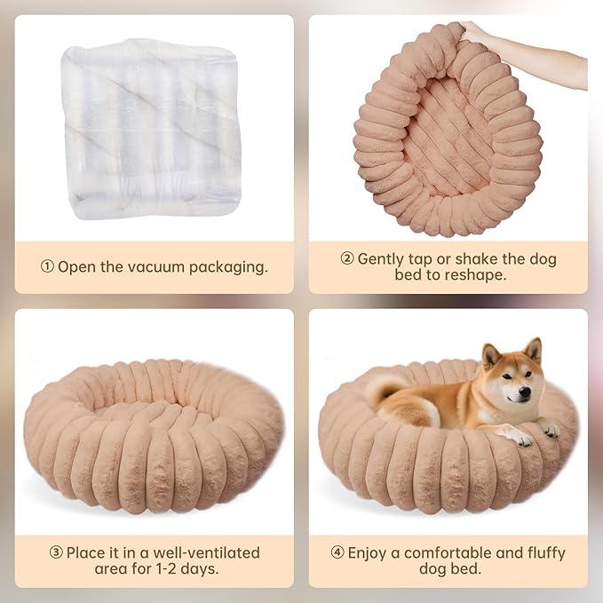 Donut Dog and Cat Bed, Luxurious Comfortable Faux Rabbit Fur Pet Beds, Round Anti-Anxiety Calming Puppy Kitten Bed with Anti-Slip Bottom for Small Medium Large Dogs & Cats(36", Brown)