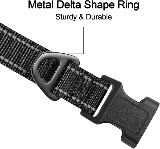 Joytale Reflective Dog Collar, Soft Neoprene Padded, Metal D-Ring, Nylon Pet Collar Adjustable for Large Dogs, Black, L