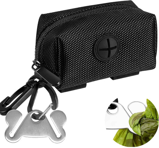 Dog Waste Bag Dispenser Pet Poop Bags Holder for Doggie Waste Bags Dispensers Soft Fabric Zipper Small Doggy Puppy Pouch for Leash Accessory Attachment with Carrier,Black