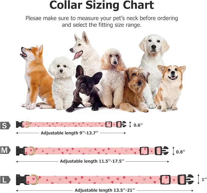 Cotton Handmade Dog Collar Cute and Distinctive Patterns Pink Heart with Pendant for Girl Boy Dogs Collars L