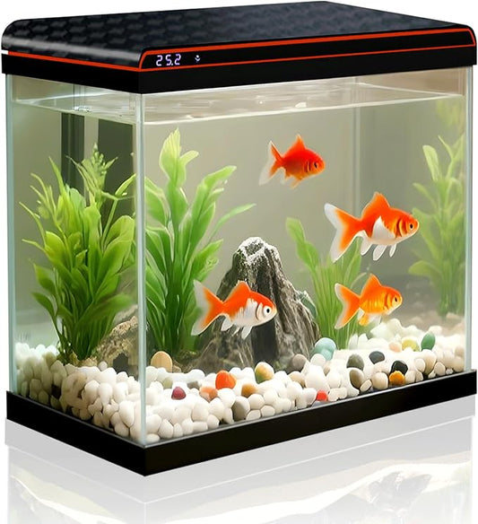 5 Gallon Fish Tank, Glass Aquarium Starter Kits, Self-Cleaning Water Pump & 3-Color Light with Water Temperature Detection for Betta Shrimp Guppy Jellyfish Goldfish Beta, Gift for Room Decor Kid