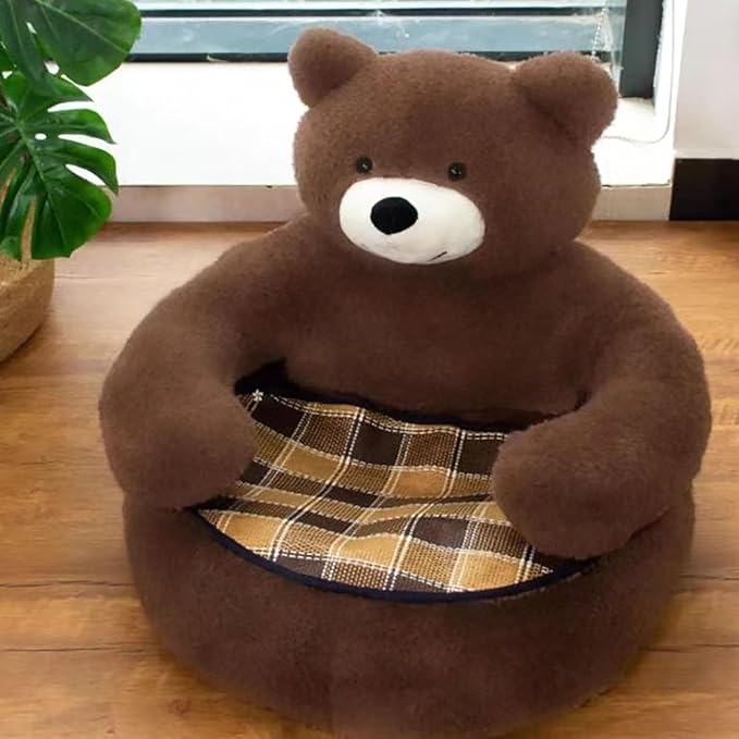 Dog Sofas & Chairs, pet Shape Sofa, Slip Resistant Dog cat Furniture, Adorable Bear Shaped Pet Sofa Bed, Washable Dog cat Couch, Plush Soft Couch for Dogs and Cats L(bottomDiameter55cm) Brown+mat