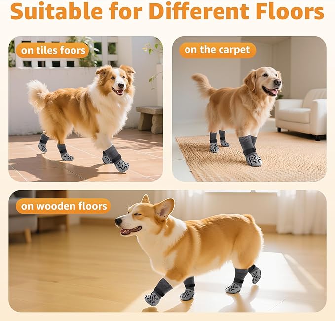 Double Sides Non-Slip Dog Socks to Prevent Licking Paws - Strong Traction for Hardwood Floors, Senior Dogs, Paw Protector, Dog Socks with Grippers - Size Medium