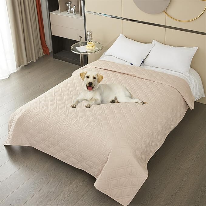GIBZ Waterproof Dog Bed Cover Anti Slip Pet Furniture Protector Washable Blanket Large Soft Quilted Mat, Beige, 260x210cm