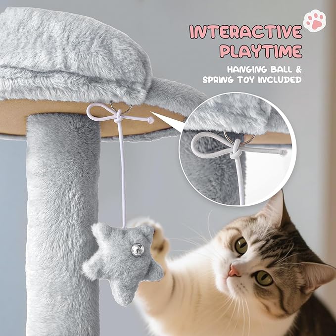 MoNiBloom 60 Inch Cat Tree Tower for Indoor Cats Large Adults, Cat Tower with Scratching Post, Multi-Level Furniture Activity Center with Cat Condo Pet Play House, Light Grey