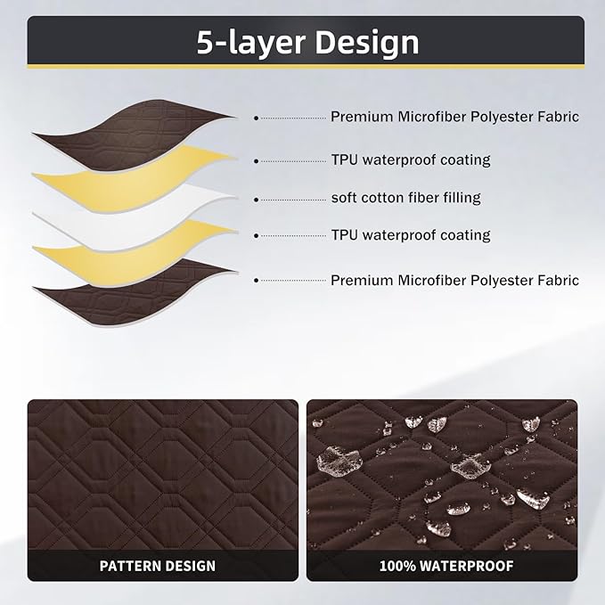 ele ELEOPTION 100% Waterproof 2 Piece Couch Cover Pet Blanket Sectional L Shape Sofa Cushion Cat Dog Bed Cover (Chaise Lounge + 3 Seat Covers) Brown