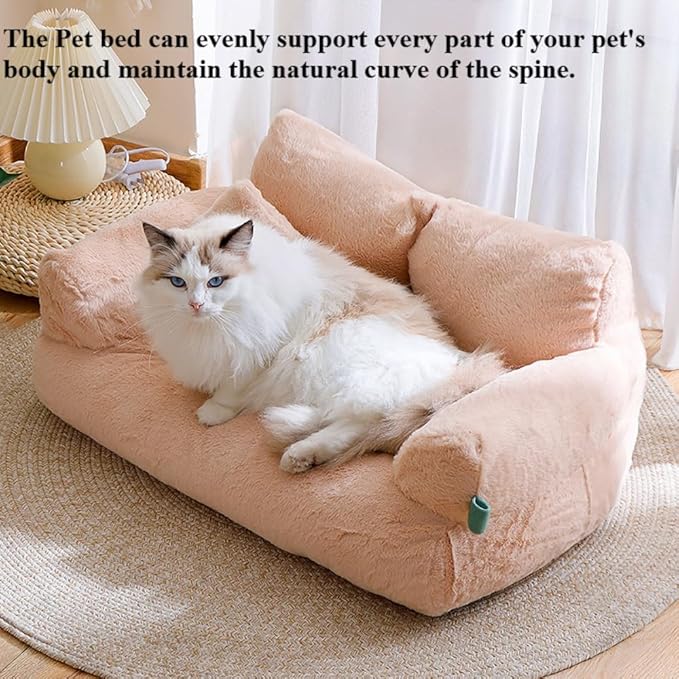 Soft Fluffy Self-Warming Cat Bed | Washable Pet Sofa for Indoor Cats & Small Dogs | Cute Princess-Inspired Kitten Couch & Puppy Bed(Light Orange,25.59''*18.11''*11.81'')