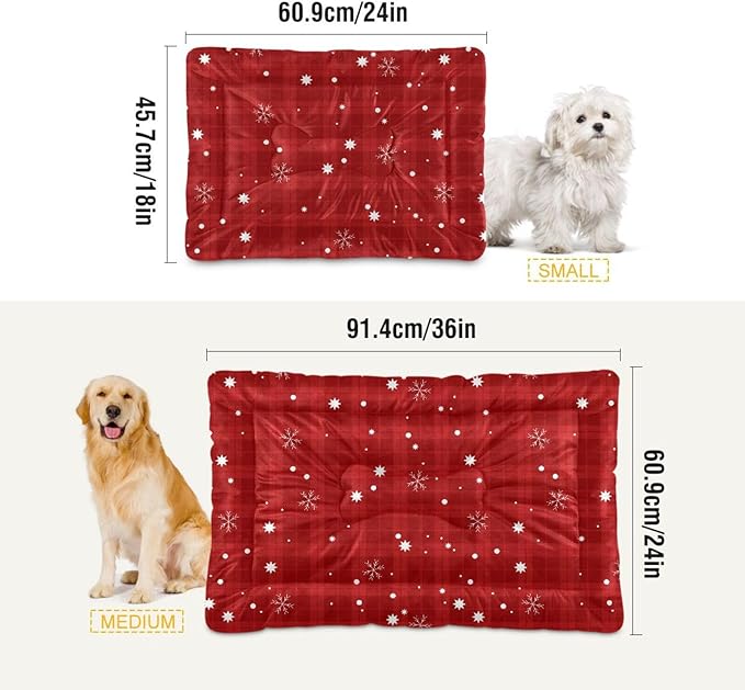 Pet Bed Red Buffalo Plaid Snowflake Christmas Dog Bed Mat Absorbing Non Slip Pad Pet Sleeping Mat for Small, Medium, and Large Dogs Puppy Cat 36 in x 24 in