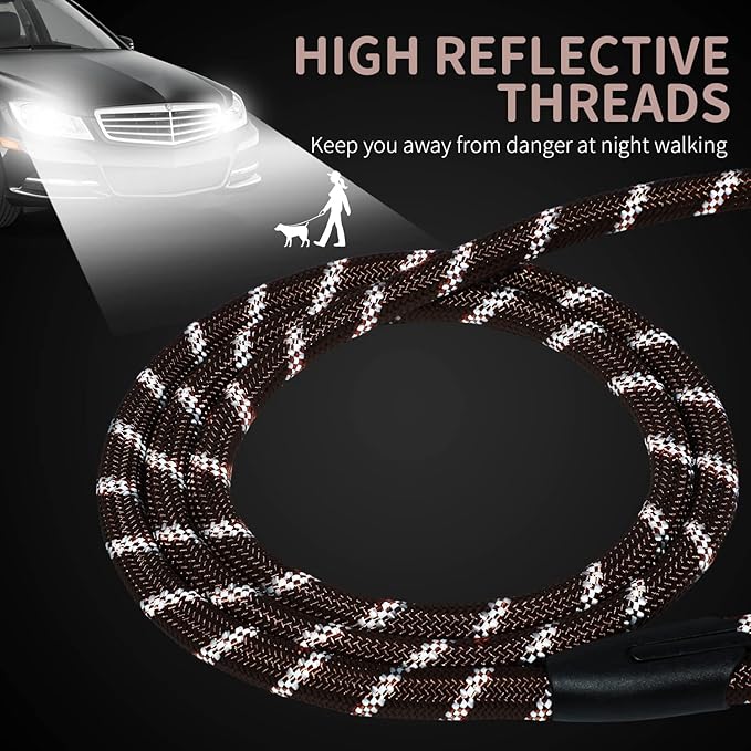 Long Dog Leash for Training 30Ft-Reflective Nylon Rope with Swivel Hook-Recall Agility Lead for Large Small Medium Dogs Outside Walking Hiking-Brown Diam 1/2"