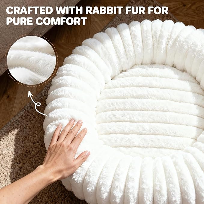 Self Warming Pet Bed, Donut Dog Bed for Large Dogs - Pet Bed with Removable Cover, Self-Heating Winter Pet Beds for Medium & Big Dogs, Egg Tart Design (L)