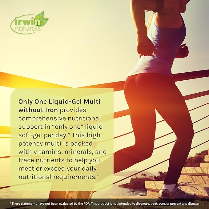 Irwin Naturals Only One Liquid-Gel Multi Without Iron - 60 Liquid Soft-Gels, Pack of 2 - Omega-3 Oils, Antioxidants & Green Super Foods - 120 Total Servings
