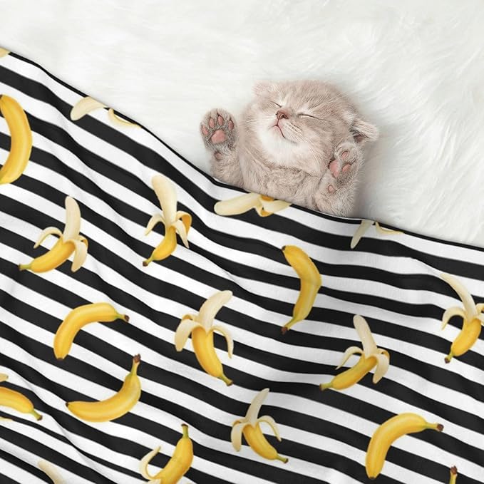 Pet Blanket for Couches and Beds, Banana and Strap, Reversible Double Sided Plush Design with Soft Bumpy Texture and Smooth Surface, Furniture Protector