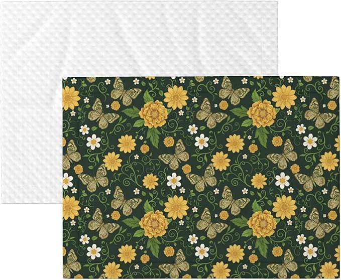 Two Sided Pet Cuddler Blanket for Anxiety Calming, Gold Flowers with Butterfly, Reversible Plush Design with Bubble Dot Pattern Provides Familiar Surface Anywhere